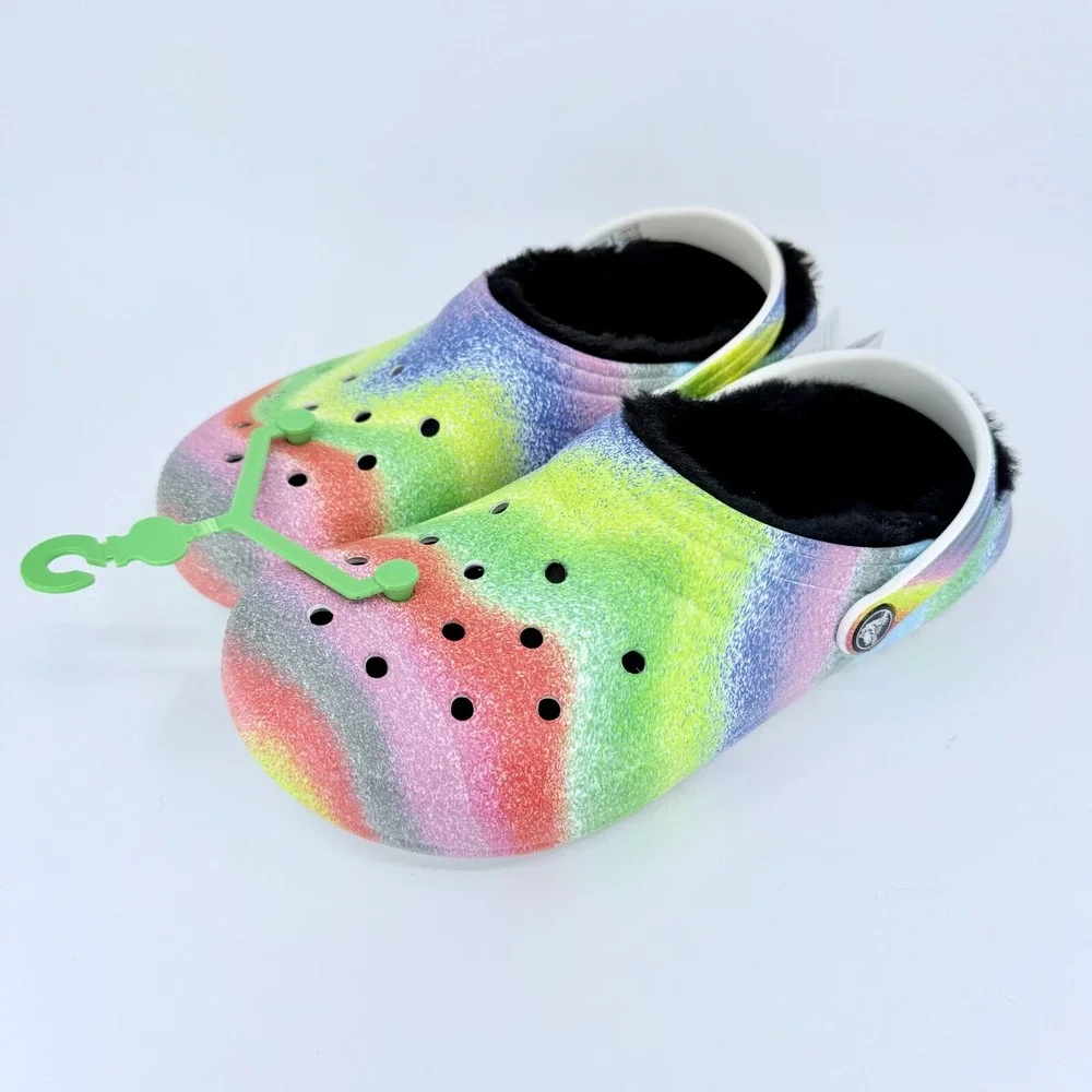 NWT Crocs‎ Classic Lined Spray Dye Clog (208081-94S) - White/Multi Size J5